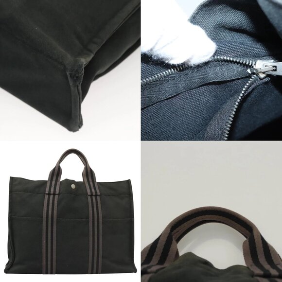 HERMES Fourre Tout MM Hand Bag Canvas Black Silver Auth ti3099 - Picture 13 of 14